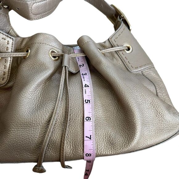 Cole Haan Metallic Gold Brass Leather Drawstring Shoulder Buckle Bag Purse Women - Picture 10 of 14